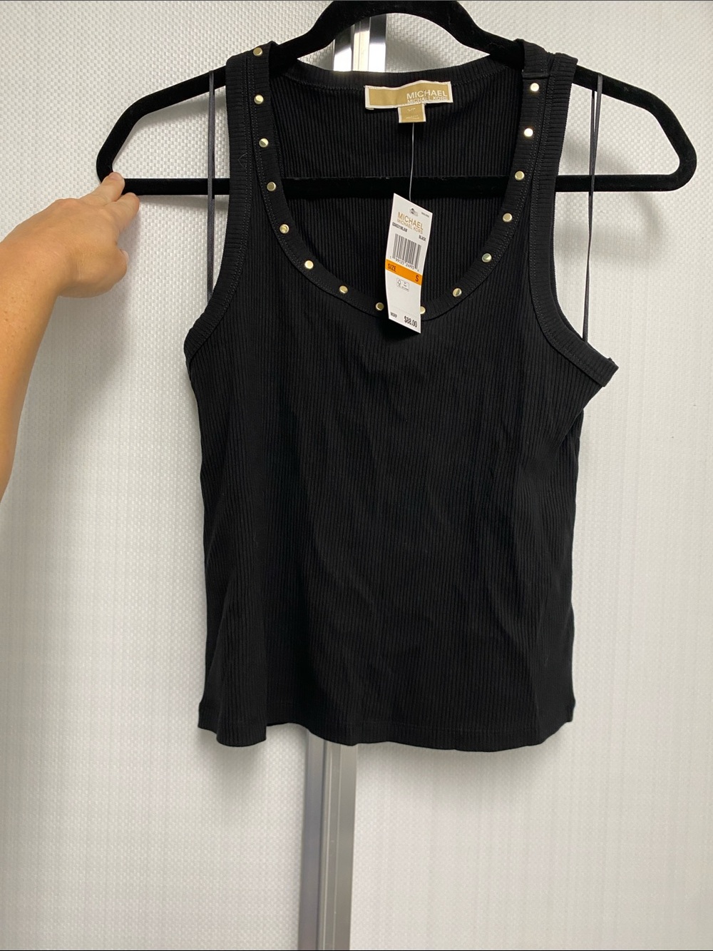 MICHAEL Michael Kors Black Ribbed Tank with Gold Stud Trim